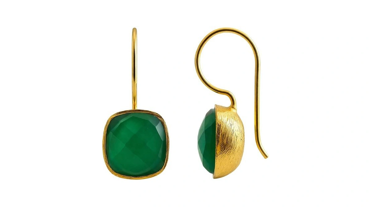 Green Onyx Cushion Cut 10Γ10mm Gold Drop Earrings For Women