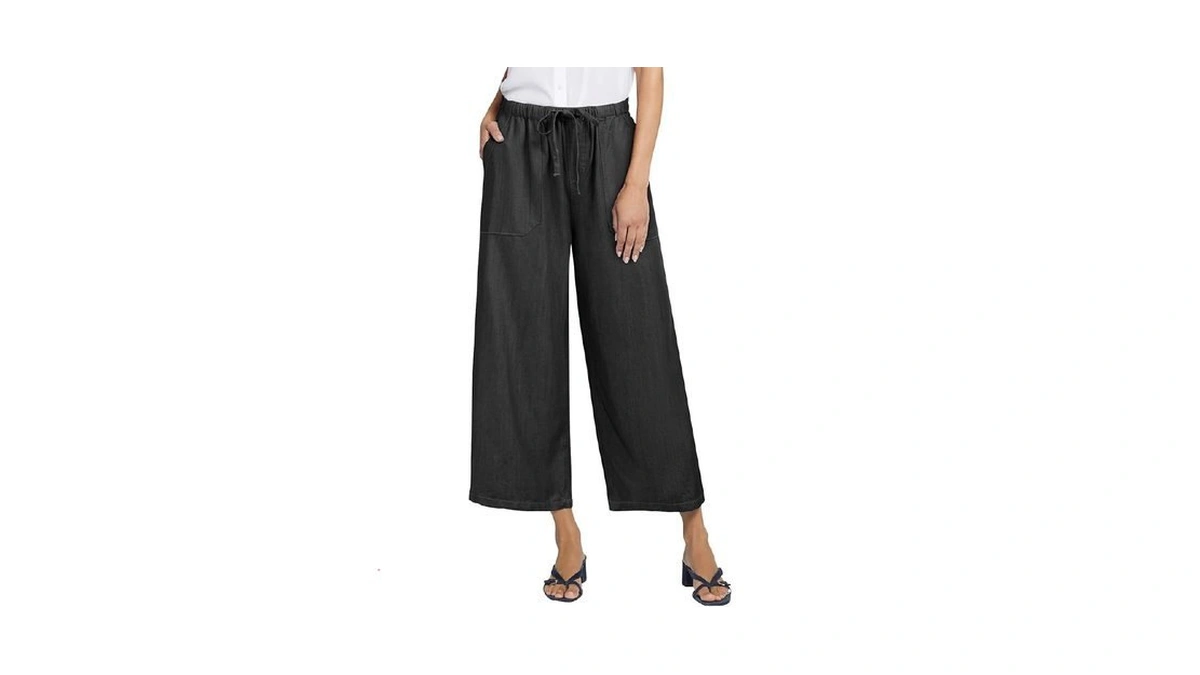 Potili Women's Wide Leg Baggy Cropped Jeans With Elastic Waist