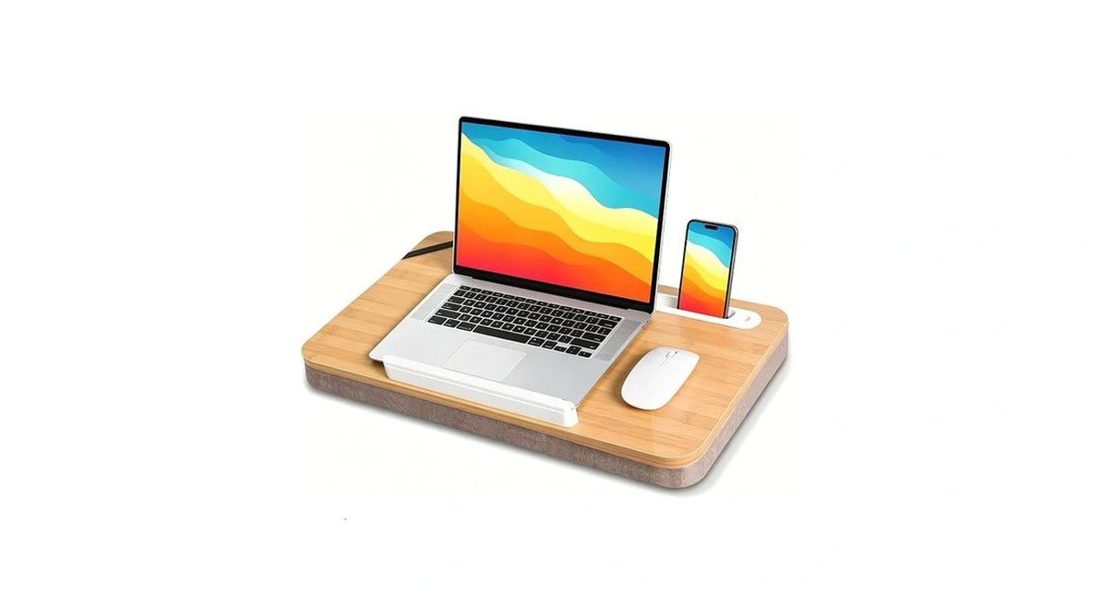 Wishacc Portable Lap Desk Tray, Natural Wood, Large 21.1 X