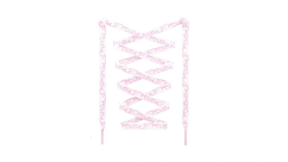 Danhua Colored Flat Shoe Laces: White Pink Heart Lines Shoelaces