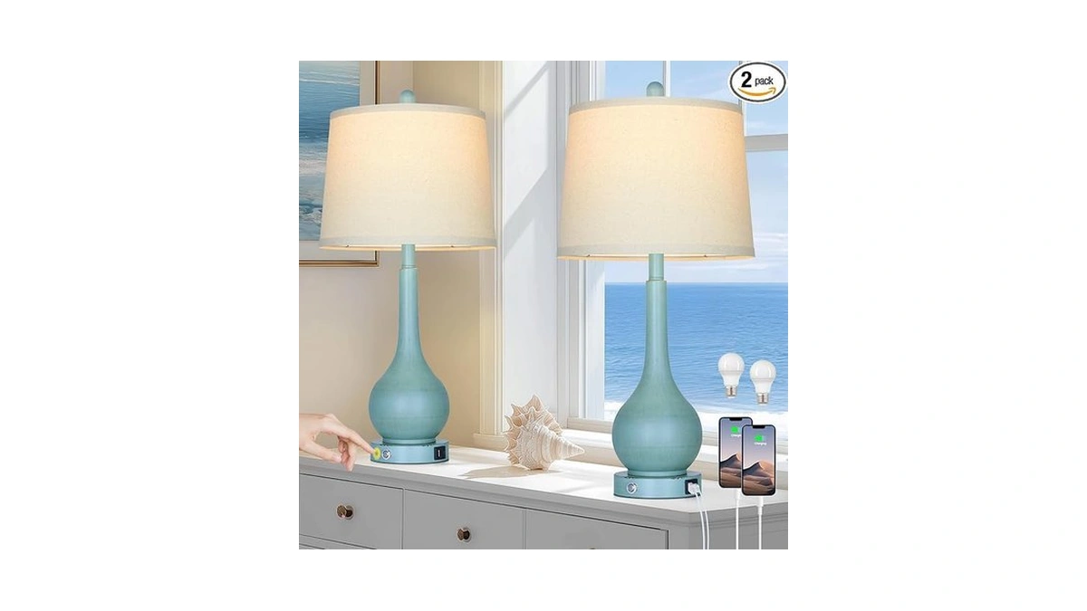 Luxeflow 26" Farmhouse Table Lamps For Living Room Set Of
