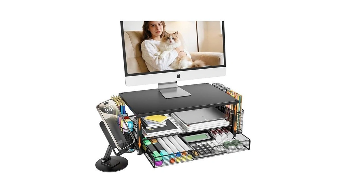 Kinsdooder Desk Organizer And Accessories With Cellphone Holder, Height Adjustable
