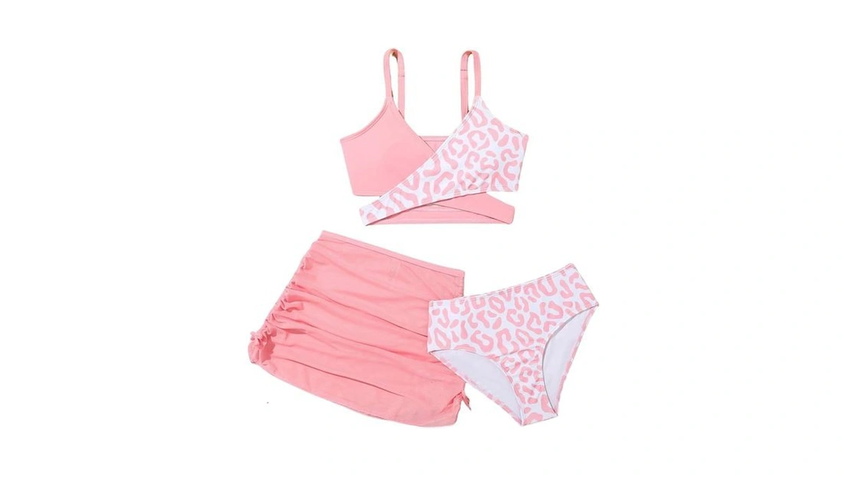 Ftcodcik Girls Swimsuits 3 Piece Bathing Suit Leopard Printed Bikini