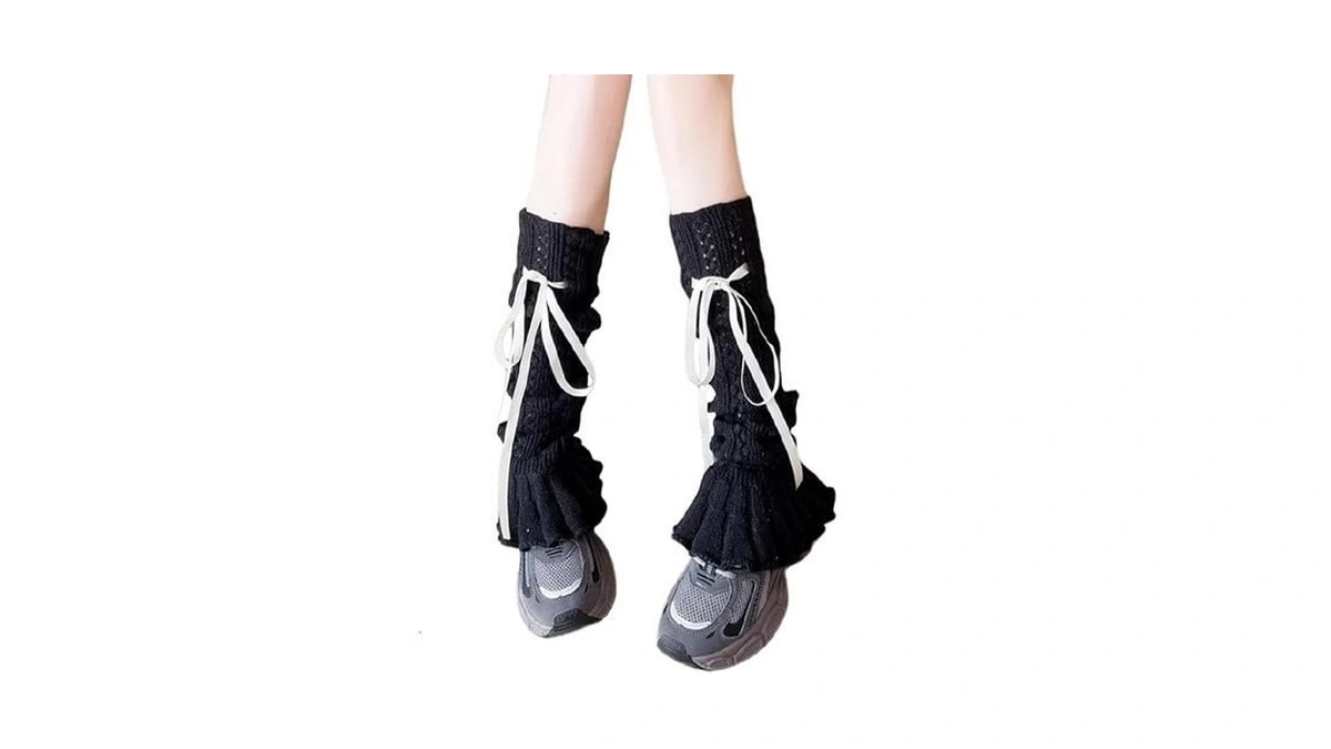 Leoparts Women's Knitted Leg Warmers Bow Flared Ruffle Trim Knee