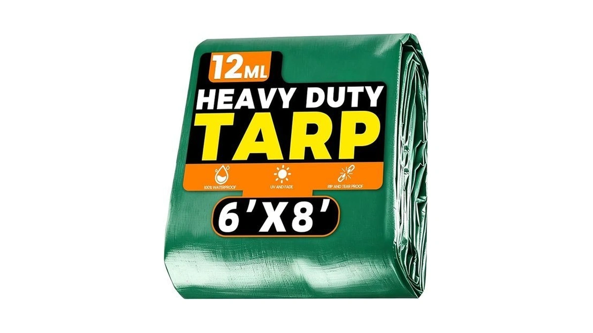 6x8 Ft Polyethylene Tarp, 12 Mil Waterproof With Rust-proof Grommets
