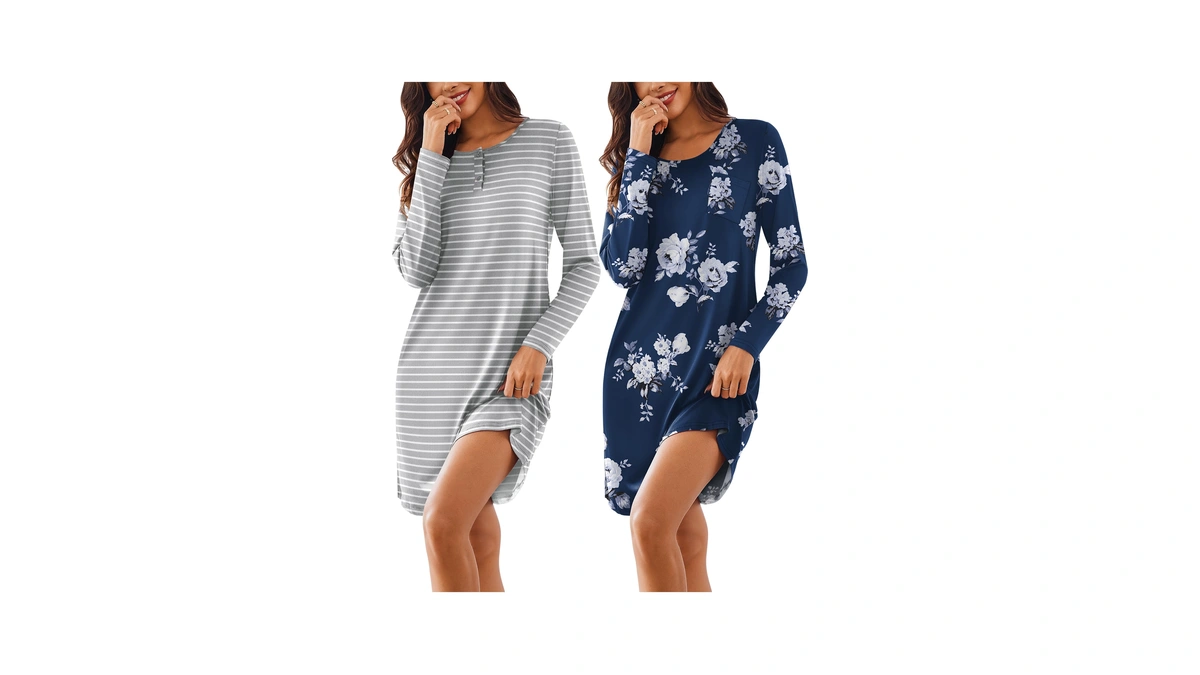 Ekouaer 2 Pack Soft Nightgown Women's Nightshirt Pj Dress Long