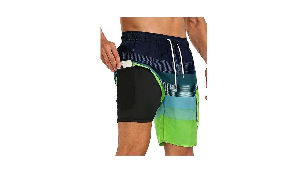 Mens 9 Inch Swim Trunks With Compression Liner Inseam Quick