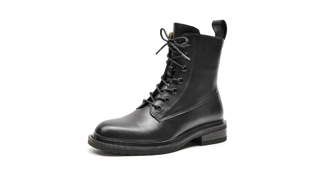 Zuyee Women's Combat Boots Lace Up Side Zipper Mid Calf