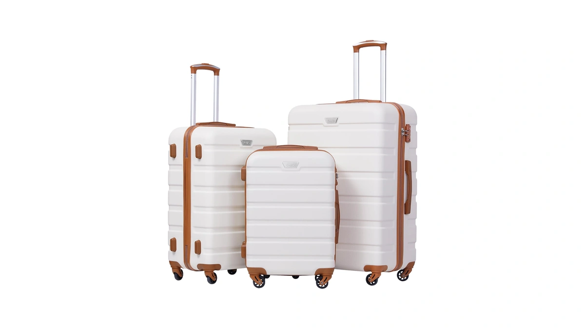 Coolife Luggage Set Hardshell Suitcases Tsa Lock, 3 Piece,apricot White