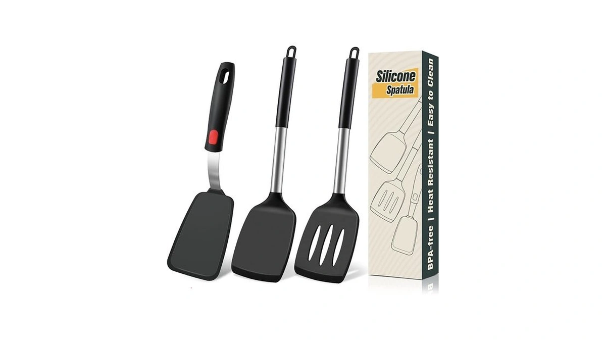 Silicone Spatula Set, Heat Resistant Solid & Slotted Turner For