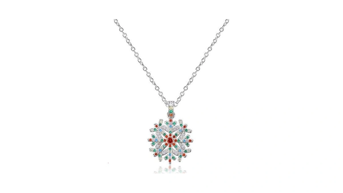 Silver Snowflake Pendant Necklace For Women Cute Colorful Cubic Zirconia
