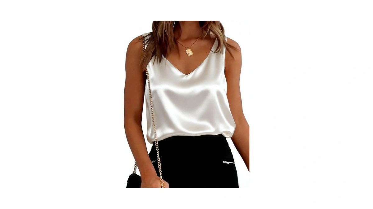 Ekouaer Womens Satin Tops V Neck Casual Sleeveless Silk Cami
