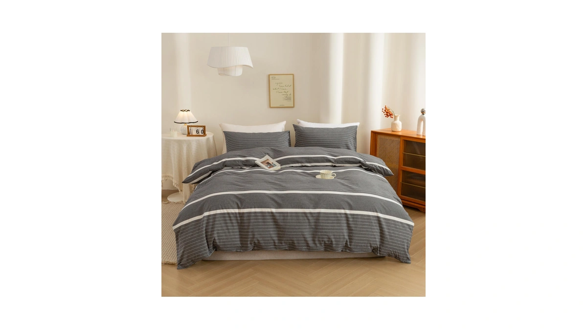 Ecocott 3 Pieces Duvet Cover Set King 100% Washed Cotton