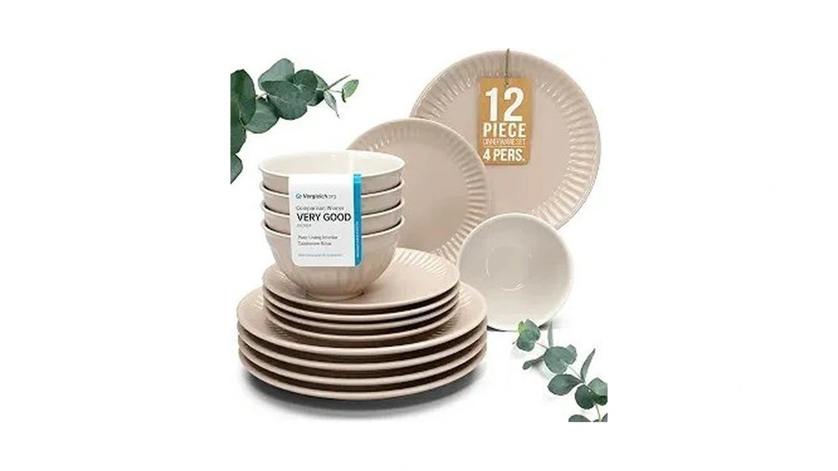 Stoneware Dinnerware Set For 4 People Hygge 12-piece - Elegant