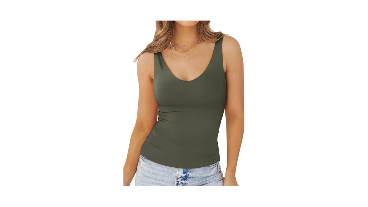 Pinkmstyle Womens Basic Double Lined V Neck Tank Tops Slimming