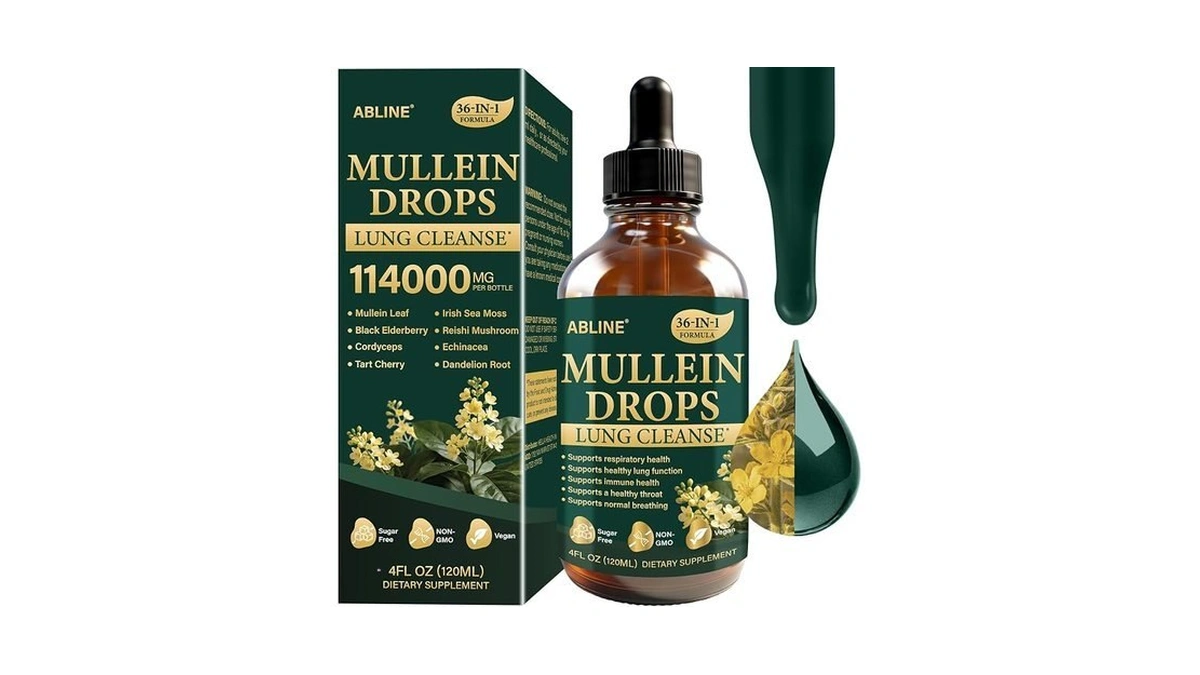 Mullein Drops For Lungs 1900mg, Lung Cleanse, 36-in-1 Mullein Leaf