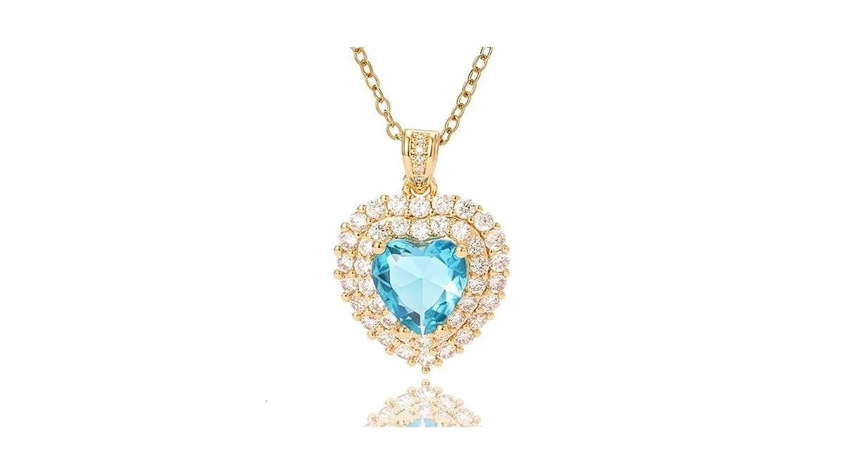 Blue Heart March Birthstone Aquamarine Necklaces For Women-gold Plated Imitation