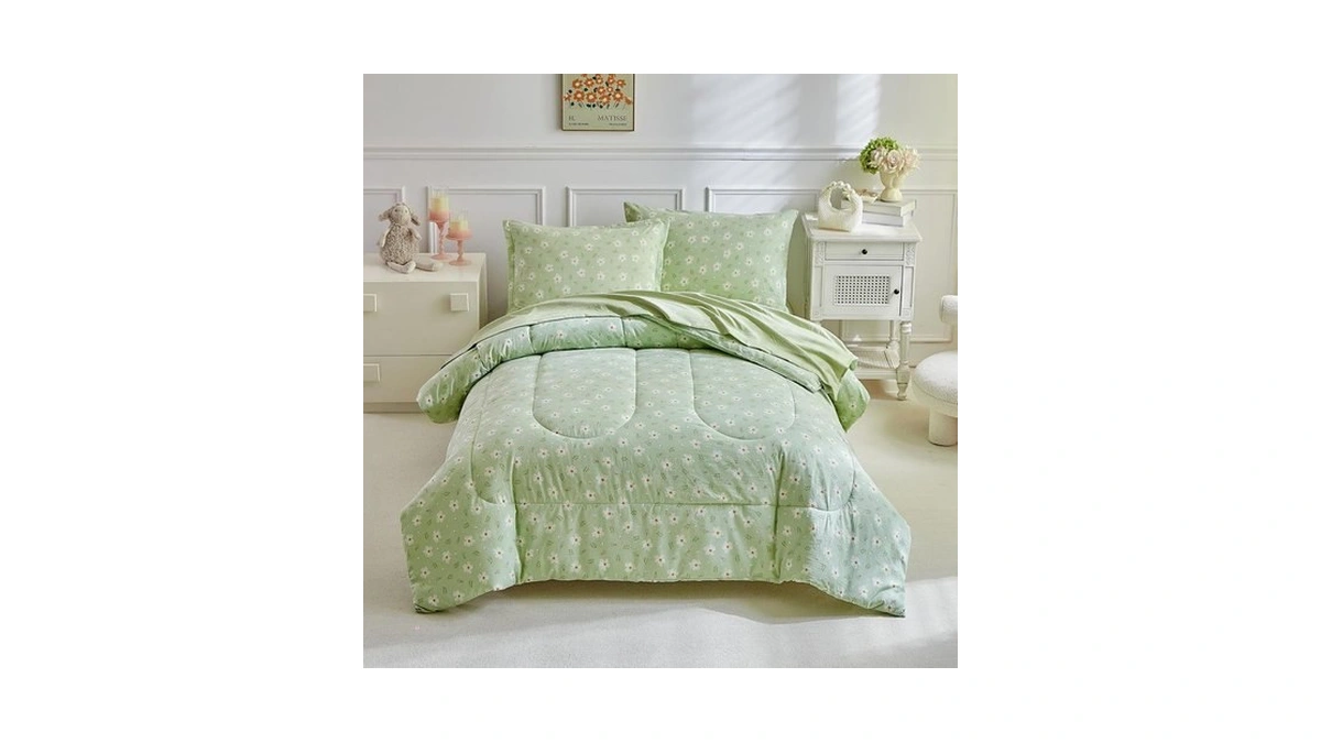 Dushow Floral Twin Comforter Set,5 Pieces Twin Bedding Set For