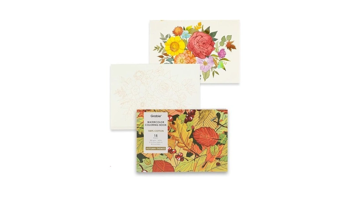 Grabie Watercolor Coloring Book, 15 Sheets A5 (8.3 X 5.8),watercolor