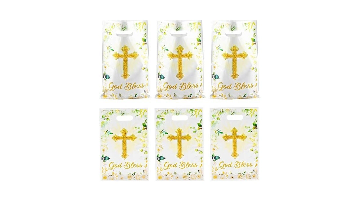 Lercth 30 Pcs God Bless Gift Bags, 6.5x9.8inches Cross &