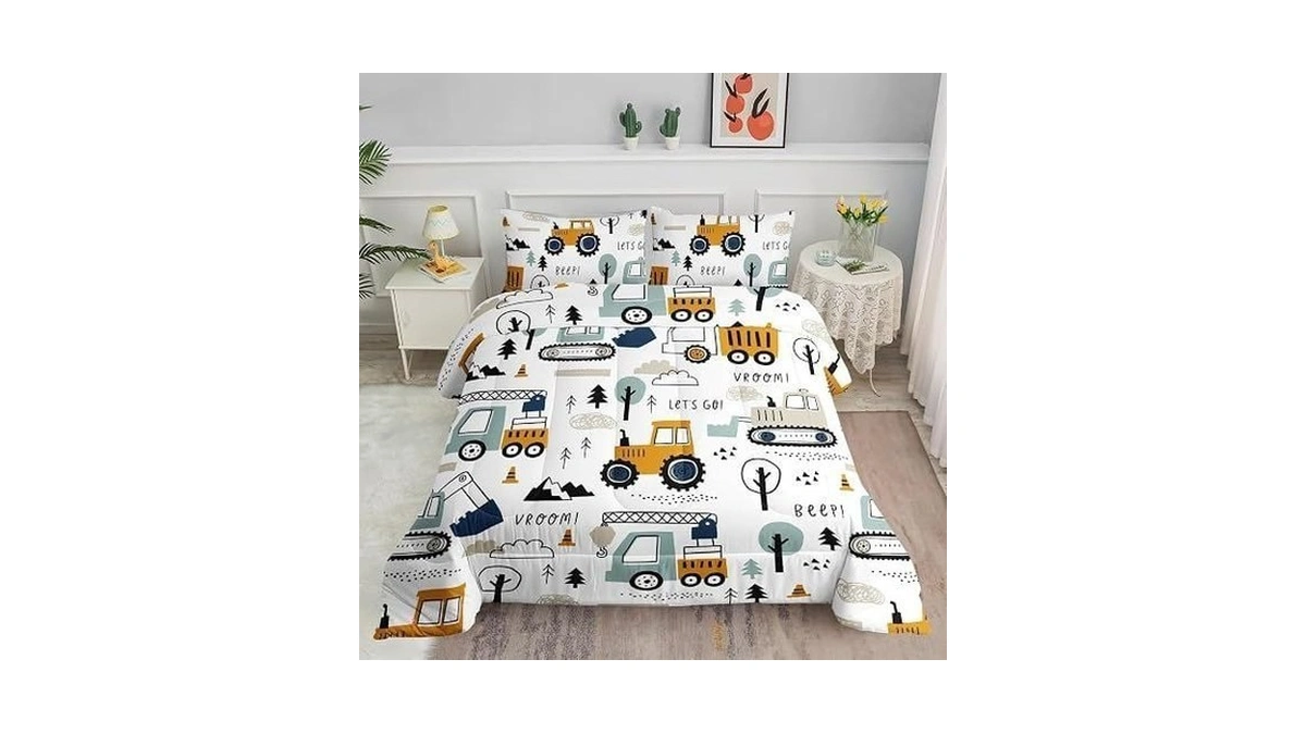 Smell Sunshine Cartoon Car Comforter Set Kids Construction Printed Bedding