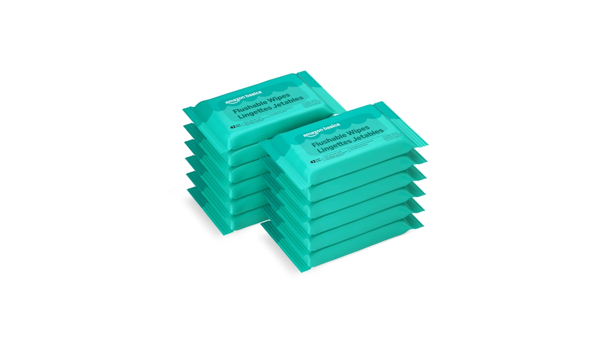 Amazon Basics Flushable Adult Toilet Wipes, Fragrance Free, 504 Count