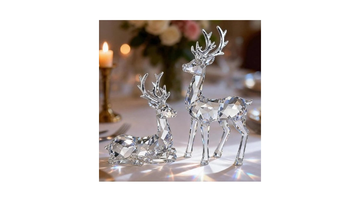 Acrylic Deer Figurines Set - Crystal Clear Standing & Sitting