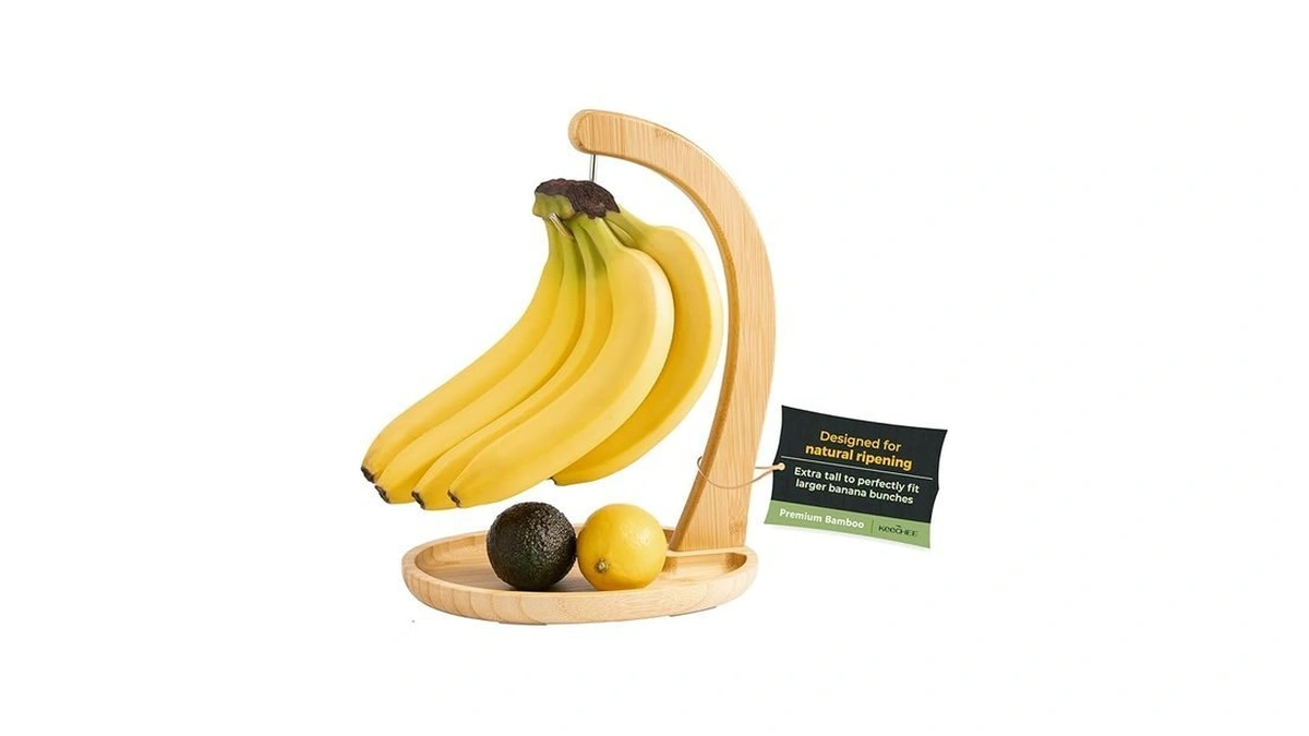 Keechee Premium Bamboo Banana Holder With Fruit Tray, Extra Tall