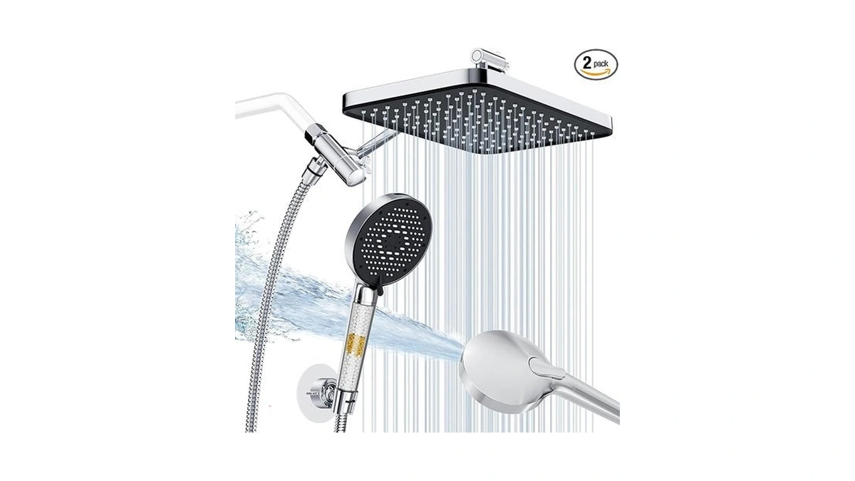 12 Inch Wide Rain Shower Head With Filtered Handheld Combo,