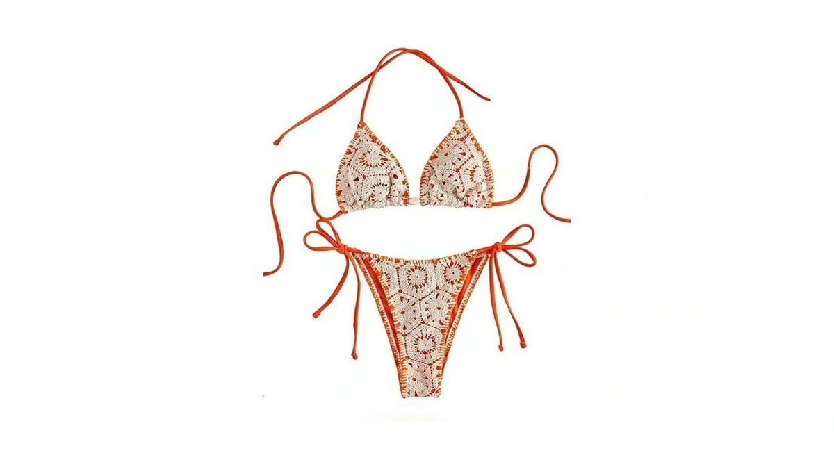 Beaudrm Women's 2 Piece Crochet Bikini Set Halter Triangle String