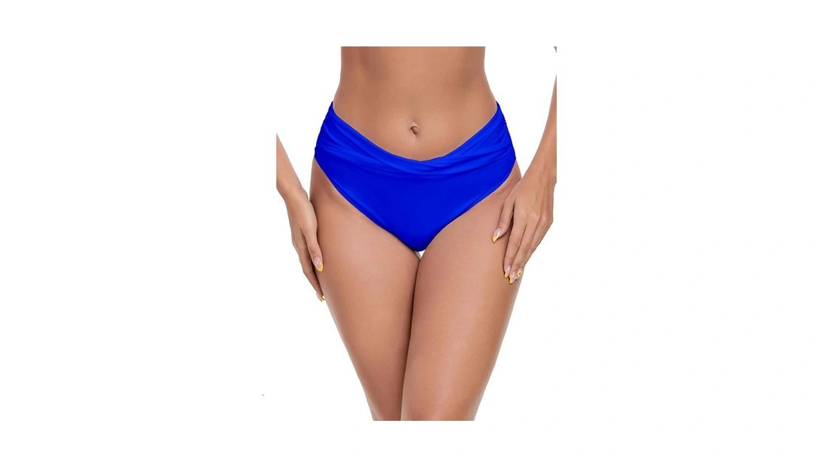 Colloyes Women's Mid Waisted Bikini Bottom Ruched Bathing Suit Bottoms