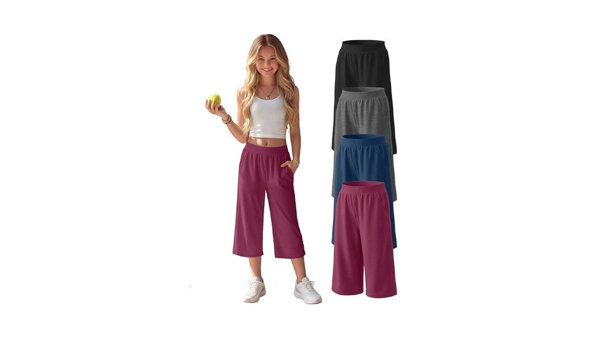 Yooaurvox 4 Pack Girls' Capri Pants Wide Legs Capris With