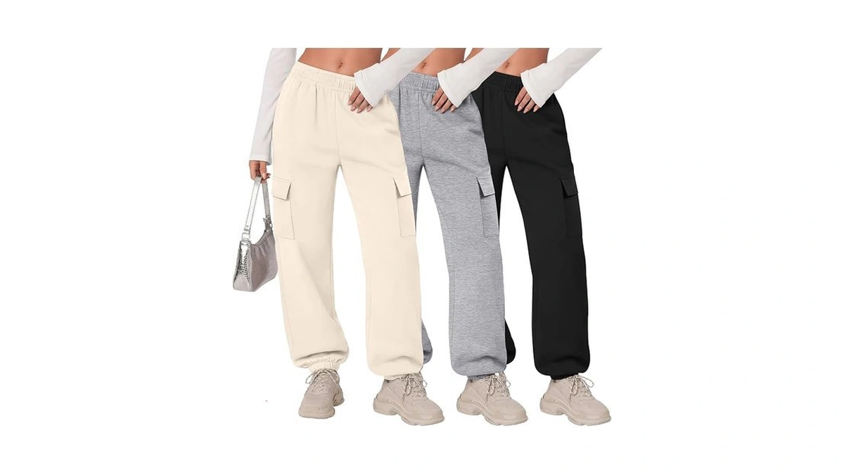 Lessonzoo 3 Pcs Girls Cargo Pants Lightweight High Elastic Waisted