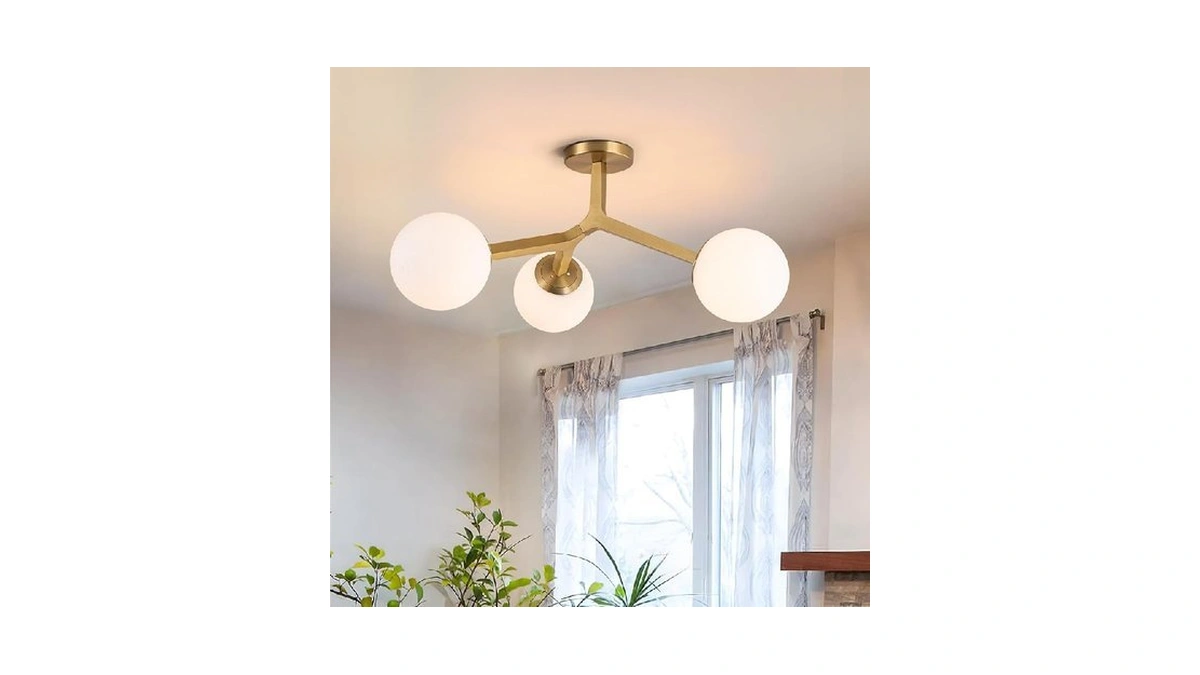 Lingkai 3-light Brass Gold Semi Flush Mount Sputnik Ceiling Light