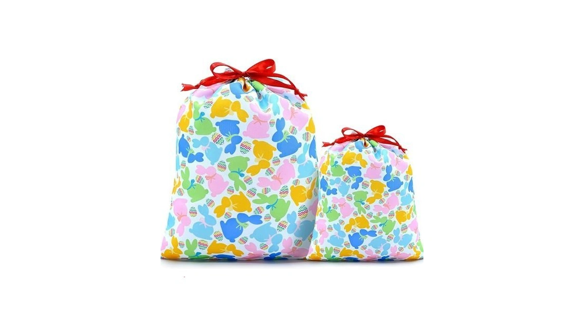 Mshutbna Easter Bunny Eggs Gift Bags 2pcs Reusable Fabric Drawstring