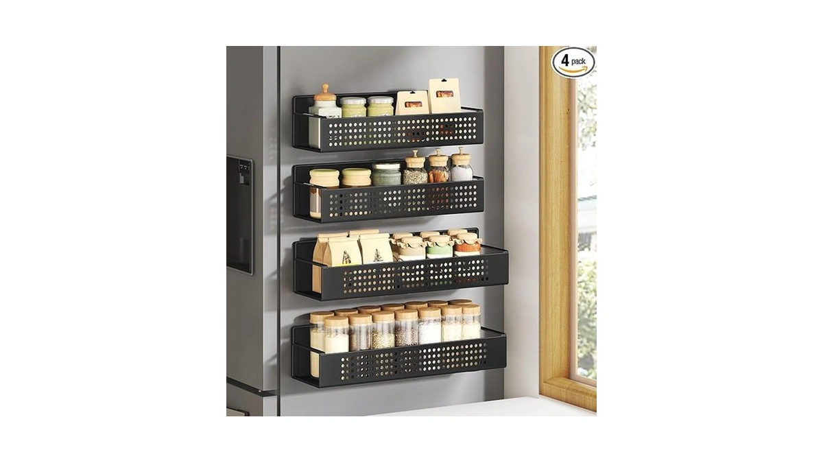 Songmics Strong 4 Pack Magnetic Spice Rack For Refrigerator, Kichen