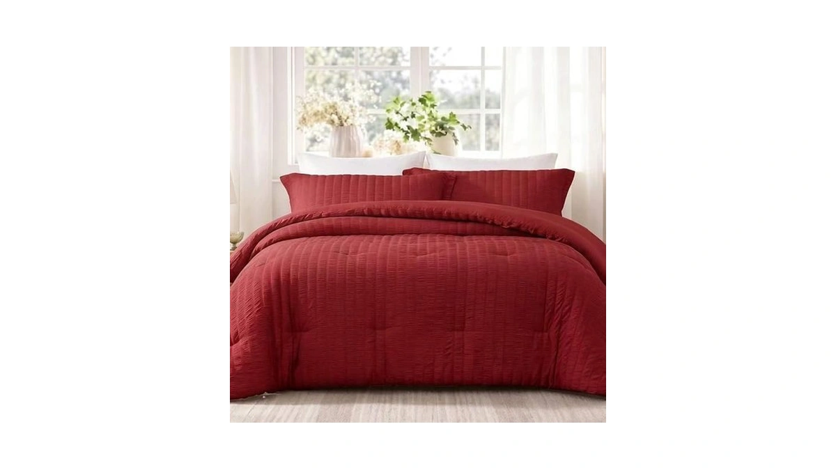 Quataly Queen Comforter Set 3pcs Seersucker Lightweight Bed Set For