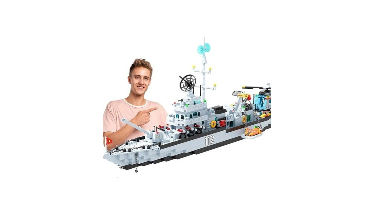 Pinkbee Battleship Building Set For Boys 8-14, 6-in-1 Military Boat