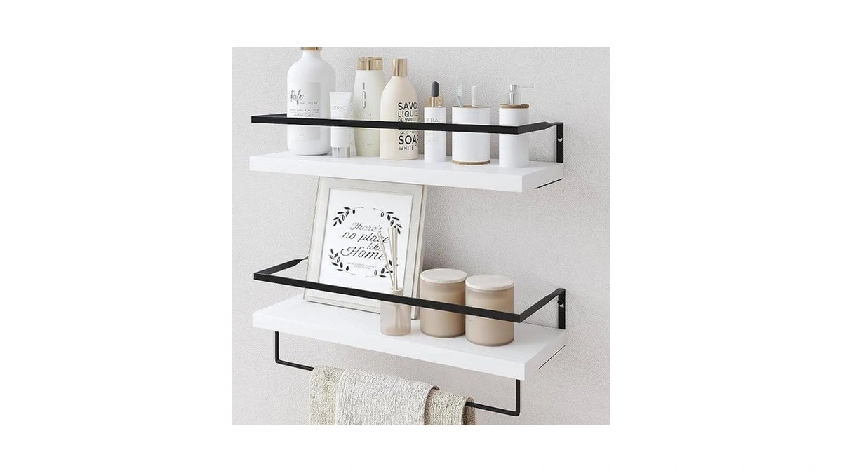 Ludoru White Wood Floating Shelves Wall Mounted - 2+1 Tier