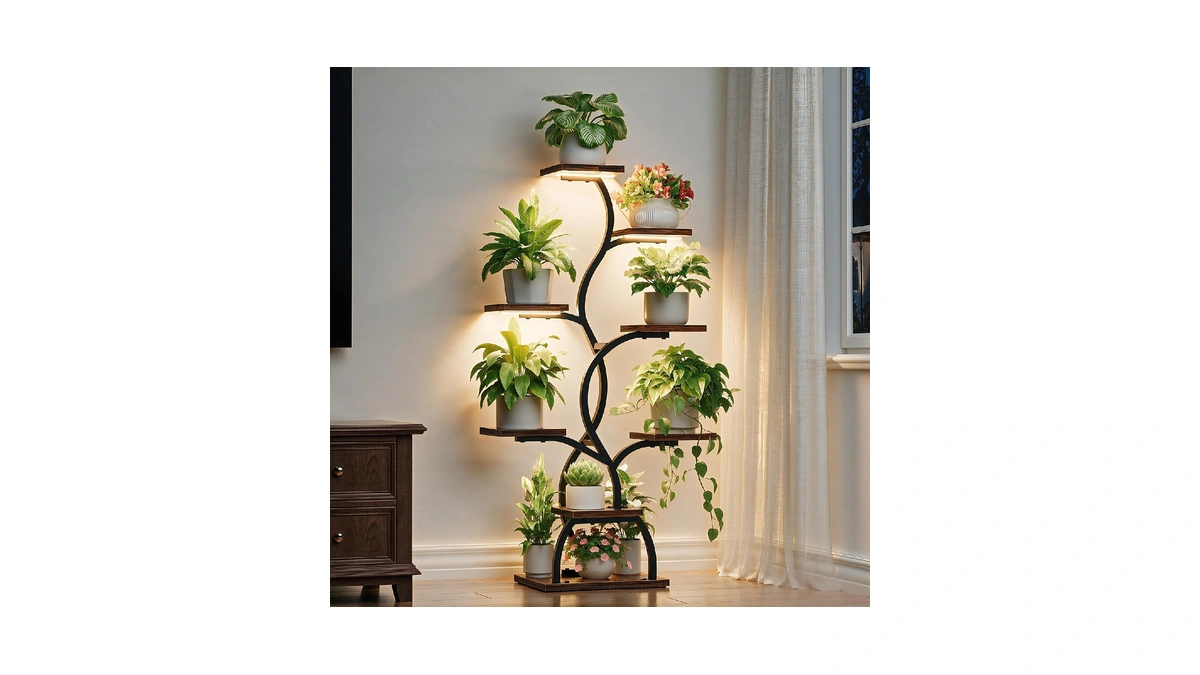 Plant Stand Indoor With Grow Light - 8 Tiered Corner