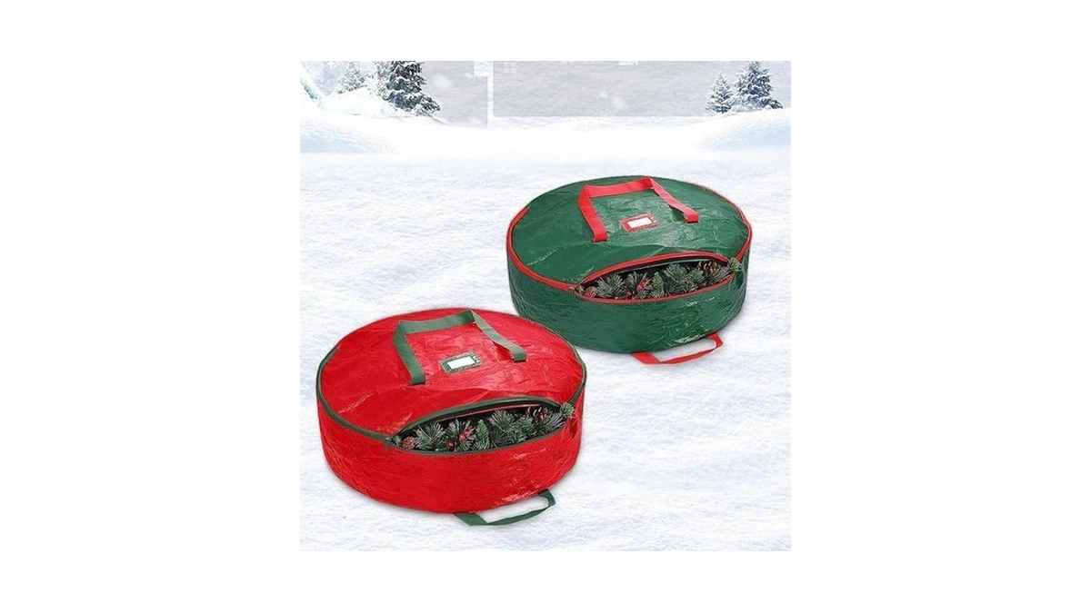 Christmas Wreath Storage Bag, 2 Pack 24" Xmas Wreath Storage