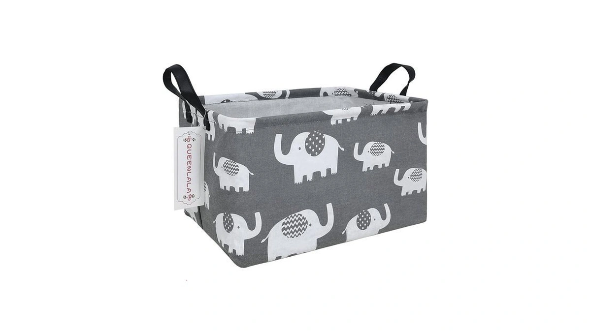 Rectangular Collapsible Laundry Basket With Side Handles, Elephant
