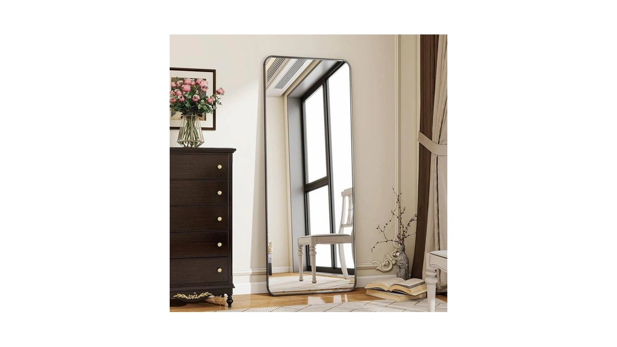 Beautypeak Black Full Length Mirror, 56"x21" Rounded Corner Floor Mirror