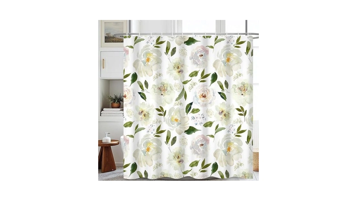 Dnldliq Watercolor Floral Shower Curtain Flower Eucalyptus Leaf Pattern Design