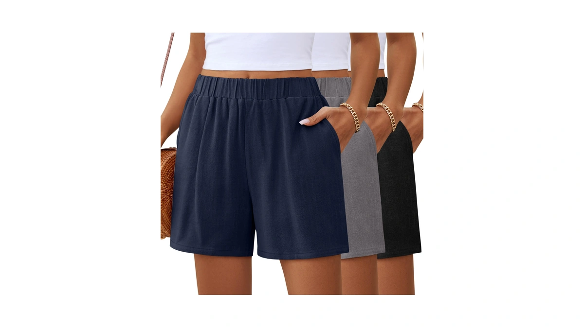 Ficerd 3 Pack Women's Casual Linen Shorts,pleated High Waist Wide