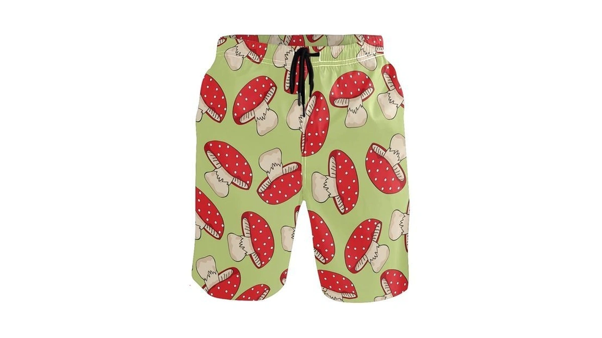 Visesunny Men's Novelty Mushroom Pattern Beach Shorts Summer Swim Trunks
