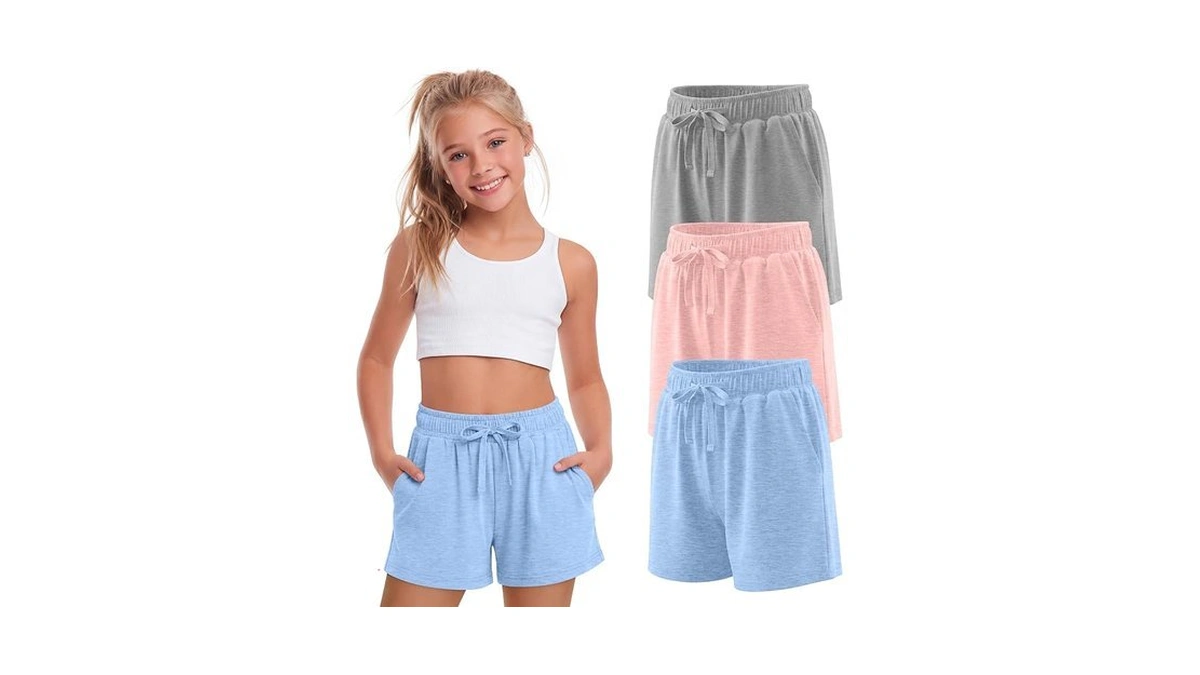 Yooaurvox 3 Pack Girls' Athletic Shorts Kids Active Drawstring Basketball