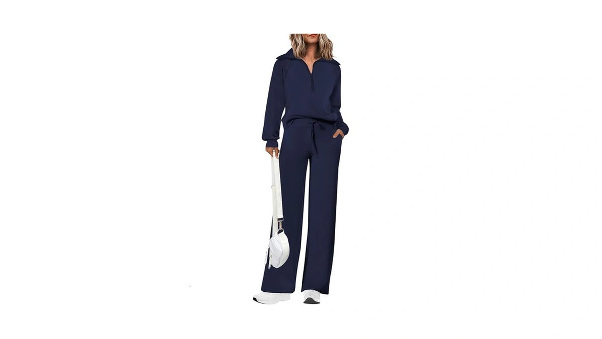 Prettygarden Women's 2 Piece Outfits Casual Lapel Half Zip Sweatshirts