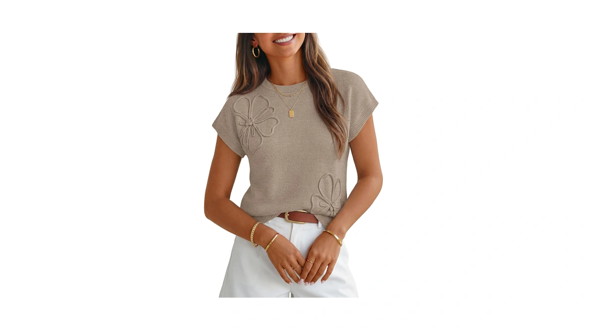 Merokeety Women's Summer Short Sleeve Sweater Vest Floral Knit Cute