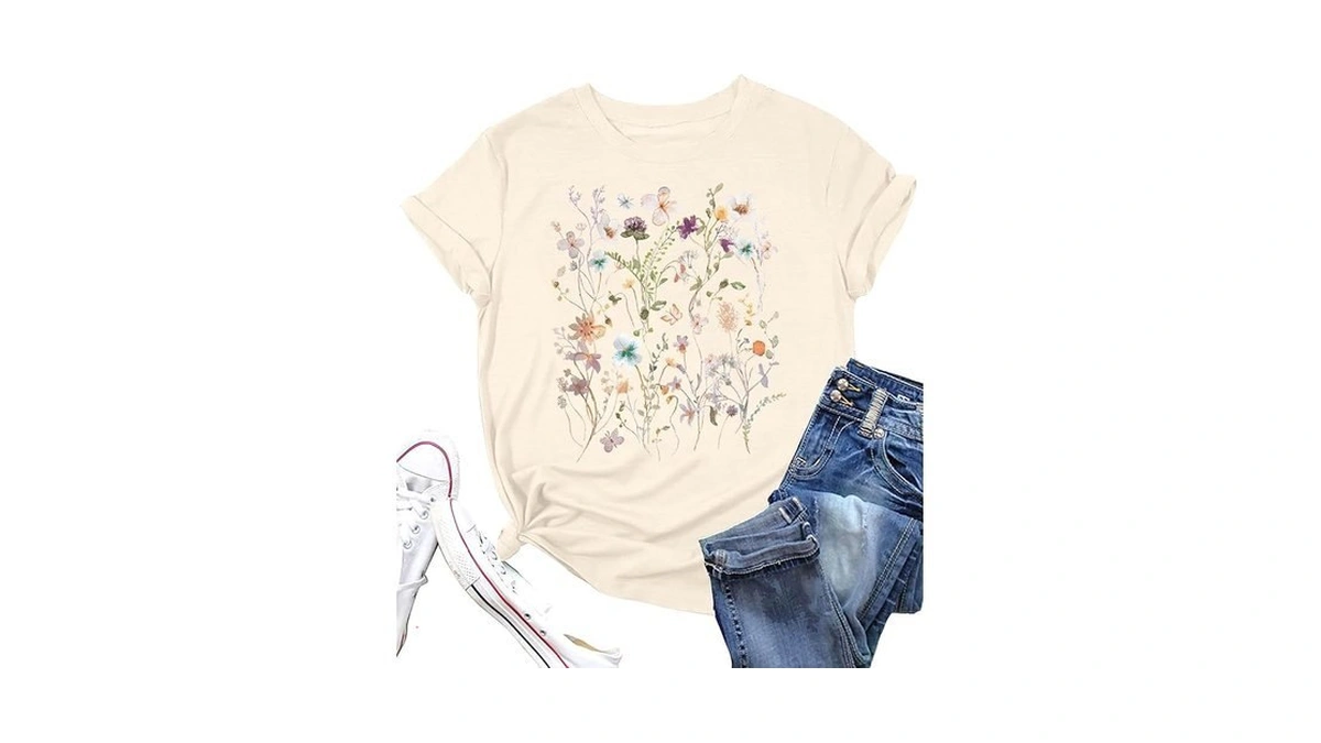 Women Boho Flower T Shirt Vintage Floral Graphic Shirt Botanical
